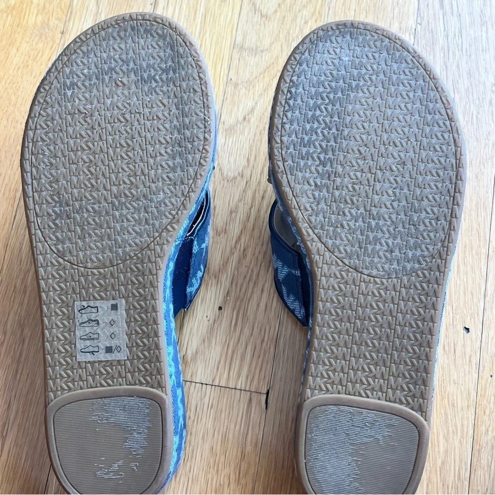 Michael Kors Indira Logo Jacquard Navy Platform Wedge Slide Sandal Size 8.5 - Picture 5 of 5